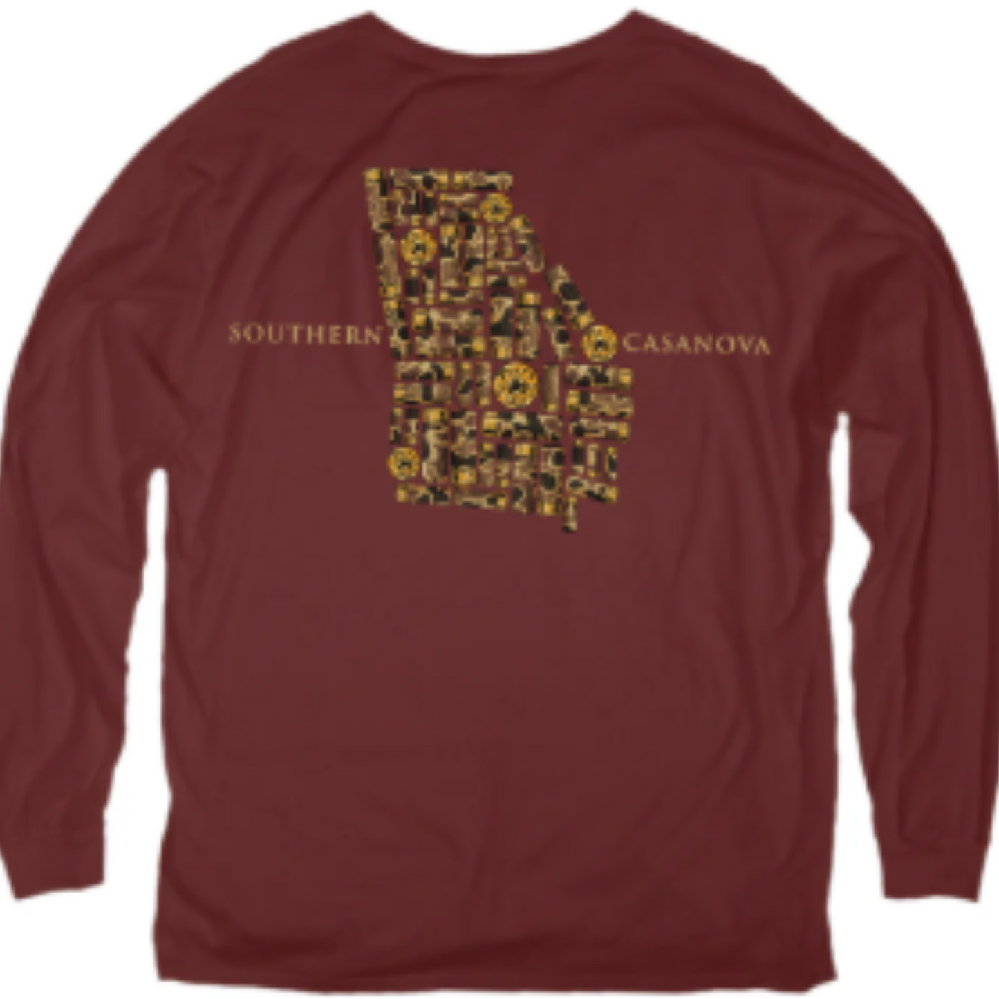 Experience comfort and style with this brick red expert-crafted long sleeve shirt from Southern Casanova Brand. Made of soft cotton, it features a deep brick red color paired with camo shell accents in the shape of Alabama, perfectly blending regional pride with a rugged aesthetic. The included pocket adds practical functionality without sacrificing design. Ideal for those who appreciate quality materials and distinctive Southern-inspired details.