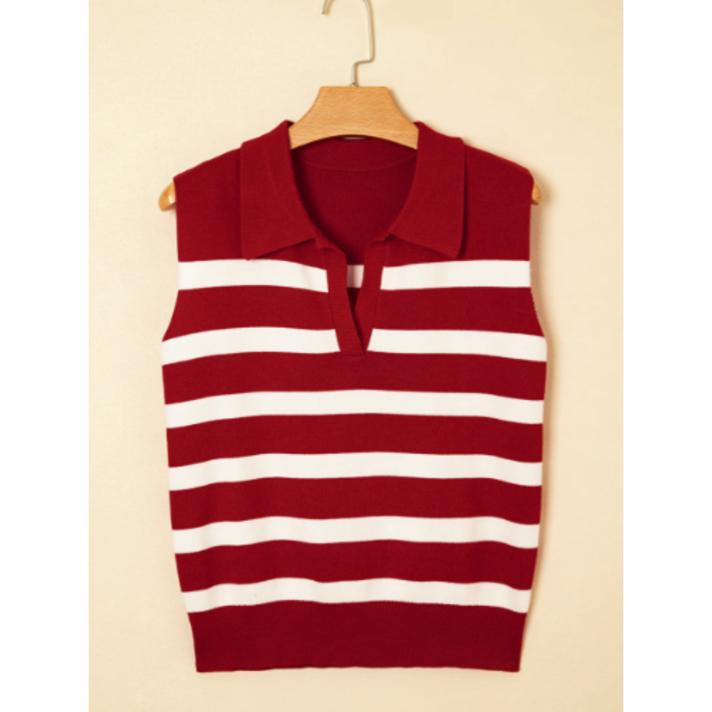 Red Stripe Collared Sweater Vest