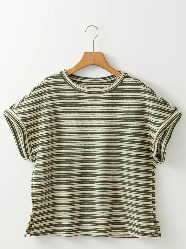 Green Striped Crew Neck