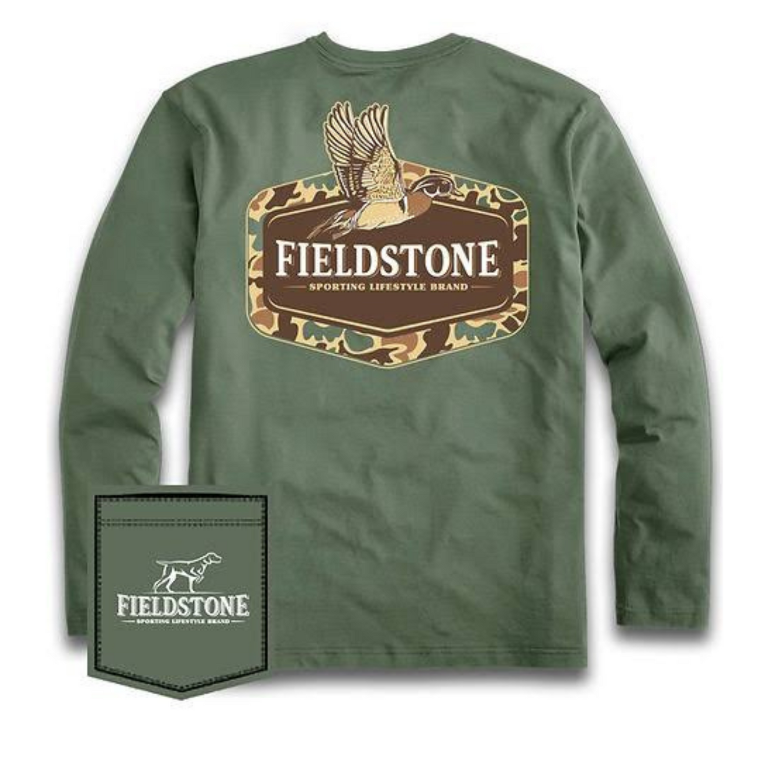 This long-sleeve pocket tee from Fieldstone offers expert-level comfort and functionality. Made from soft, durable cotton in a versatile green shade, it combines everyday wearability with outdoor-ready performance. The convenient chest pocket adds practical storage without compromising a clean, streamlined look. Ideal for layering or standalone use, it provides breathable comfort and lasting durability for those who demand quality in their casual and outdoor apparel.
