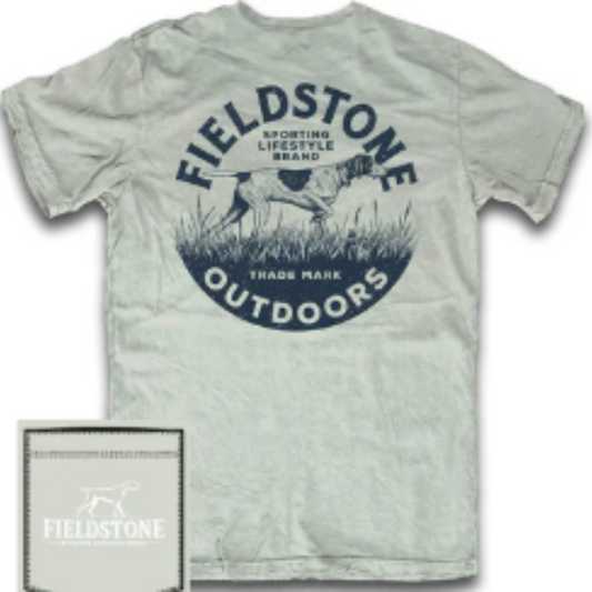 This Fieldstone brand short sleeve t-shirt combines comfort and function with its soft cotton fabric and classic outdoor-inspired design. Featuring a distinctive Pointer Dog pocket emblem, it reflects a heritage of sporting lifestyle and hunting tradition. Ideal for casual wear or outdoor activities, this green shirt offers breathability and durability, making it a reliable choice for enthusiasts who value both style and performance.