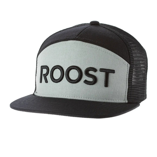The Hi-Profile Logo Hat combines style and ventilation with its black and gray color scheme and mesh back design. Featuring a 3D puff "Roost" logo prominently embroidered on the front panel, this hat offers a bold, high-quality appearance while ensuring breathability for comfortable wear throughout the day. Ideal for outdoor enthusiasts seeking both function and distinctive branding.