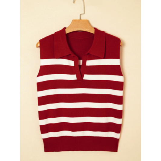 Red Stripe Collared Sweater Vest
