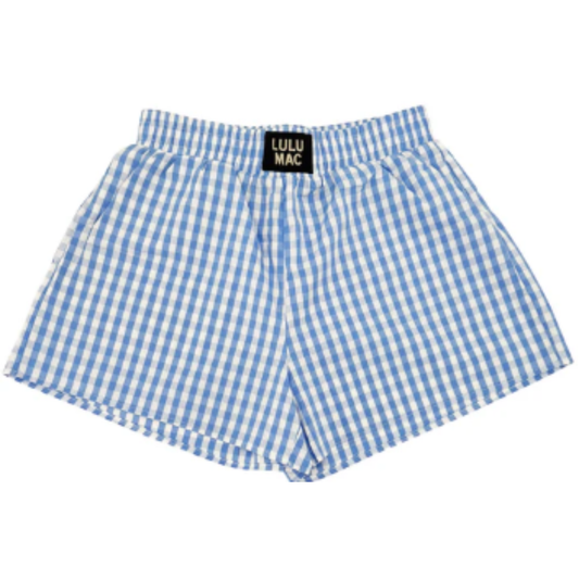 Lulu Mac Light Blue Gingham Shorts offer a perfect blend of style and comfort for women. Crafted from soft, breathable fabric in a classic light blue and white gingham pattern, these shorts feature convenient pockets for practicality. Designed with a relaxed fit, they provide ease of movement and everyday comfort, making them an ideal choice for casual wear.