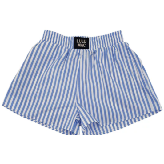 These Lulumac Blue Striped Shorts combine comfort and practicality with a soft, stretchy fabric that ensures flexibility and ease of movement. Designed in a classic blue and white stripe pattern, these boxer-style shorts include convenient pockets, making them perfect for casual wear or lounging. Their tailored fit and quality materials provide both style and durability for everyday use.
