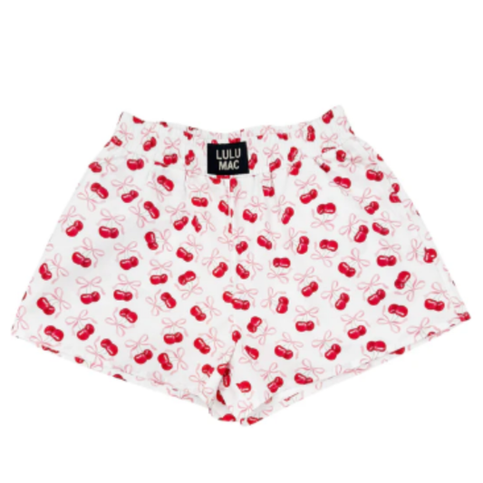 Embrace casual comfort with the Lulu Mac Cherry Shorts, designed exclusively for women who appreciate stylish ease. Featuring a vibrant pink and red cherry print accented by the subtle Lulu Mac logo, these pocket shorts combine playful charm with practicality. Crafted for a relaxed fit, they offer all-day comfort perfect for busy days or leisurely outings, making them a versatile addition to your warm-weather wardrobe.