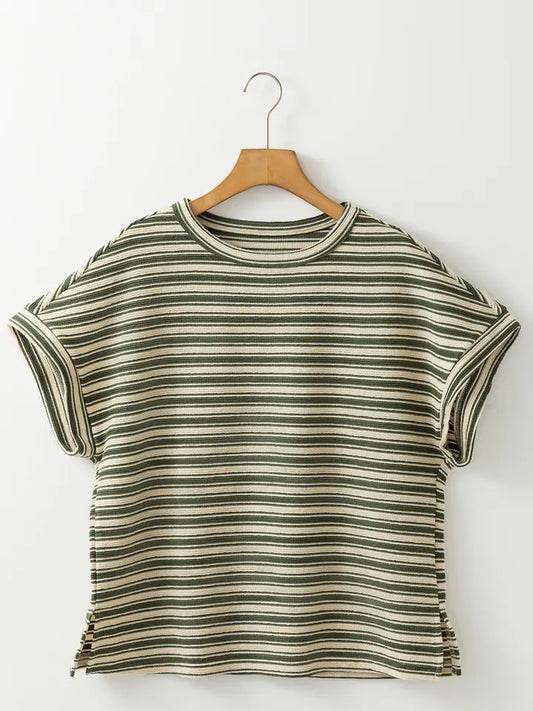 Green Striped Crew Neck