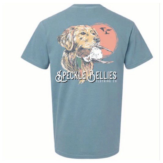 The Lab Duck Tee in slate blue offers a perfect blend of style and passion for hunting dog enthusiasts. Featuring a detailed yellow lab graphic alongside a classic duck motif, this shirt celebrates the heritage of upland hunting. Crafted for comfort and durability, it’s ideal for both outdoor adventures and casual wear, embodying expert appreciation for a trusted hunting companion.