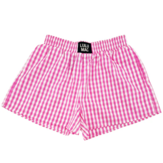 Lulu Mac Pink Gingham Shorts blend classic style with practical design. Crafted for women, these shorts feature a timeless pink and white gingham pattern and the distinctive Lulu Mac logo. With convenient pockets and a comfortable fit, they offer both functionality and fashion for your everyday wardrobe.